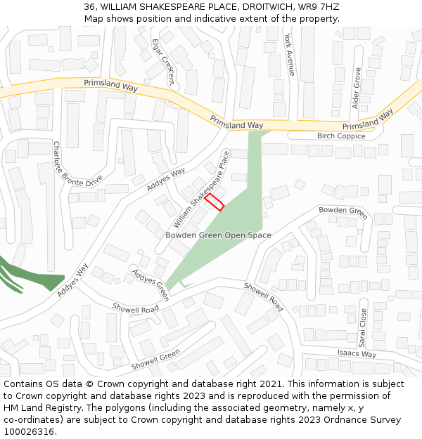 36, WILLIAM SHAKESPEARE PLACE, DROITWICH, WR9 7HZ: Location map and indicative extent of plot