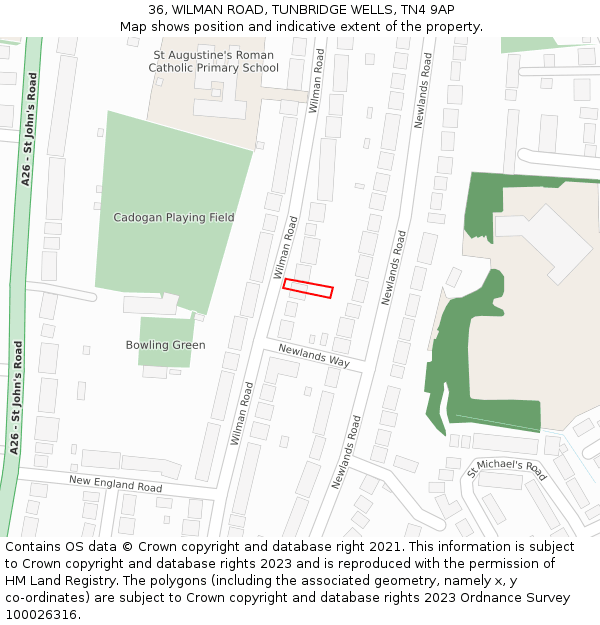 36, WILMAN ROAD, TUNBRIDGE WELLS, TN4 9AP: Location map and indicative extent of plot