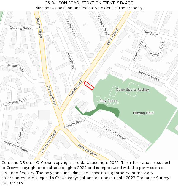 36, WILSON ROAD, STOKE-ON-TRENT, ST4 4QQ: Location map and indicative extent of plot