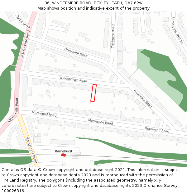 36, WINDERMERE ROAD, BEXLEYHEATH, DA7 6PW: Location map and indicative extent of plot