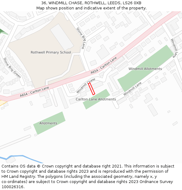 36, WINDMILL CHASE, ROTHWELL, LEEDS, LS26 0XB: Location map and indicative extent of plot
