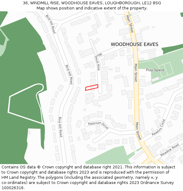 36, WINDMILL RISE, WOODHOUSE EAVES, LOUGHBOROUGH, LE12 8SG: Location map and indicative extent of plot