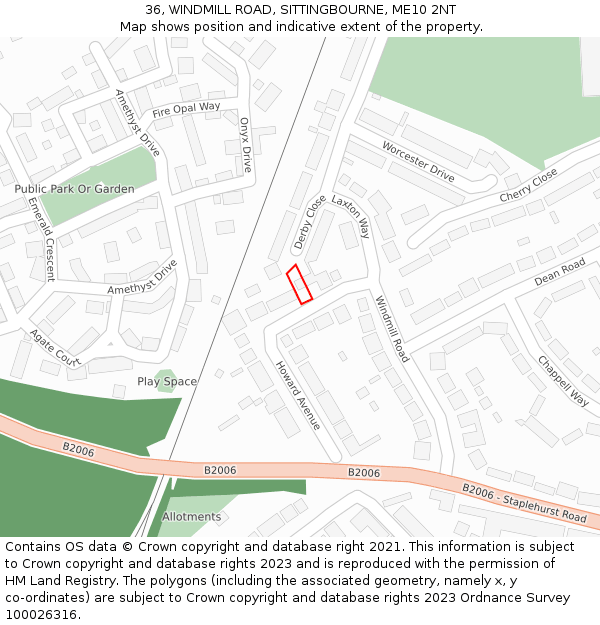 36, WINDMILL ROAD, SITTINGBOURNE, ME10 2NT: Location map and indicative extent of plot