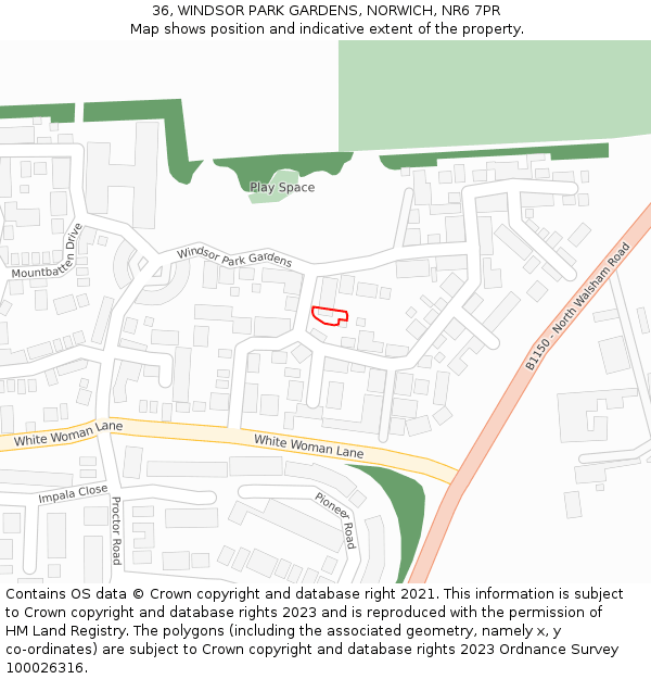 36, WINDSOR PARK GARDENS, NORWICH, NR6 7PR: Location map and indicative extent of plot