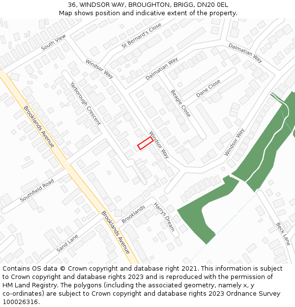 36, WINDSOR WAY, BROUGHTON, BRIGG, DN20 0EL: Location map and indicative extent of plot