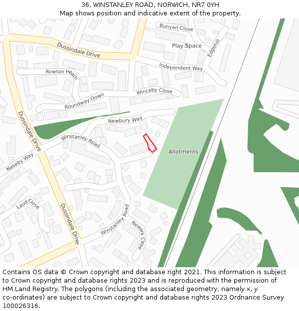 36, WINSTANLEY ROAD, NORWICH, NR7 0YH: Location map and indicative extent of plot