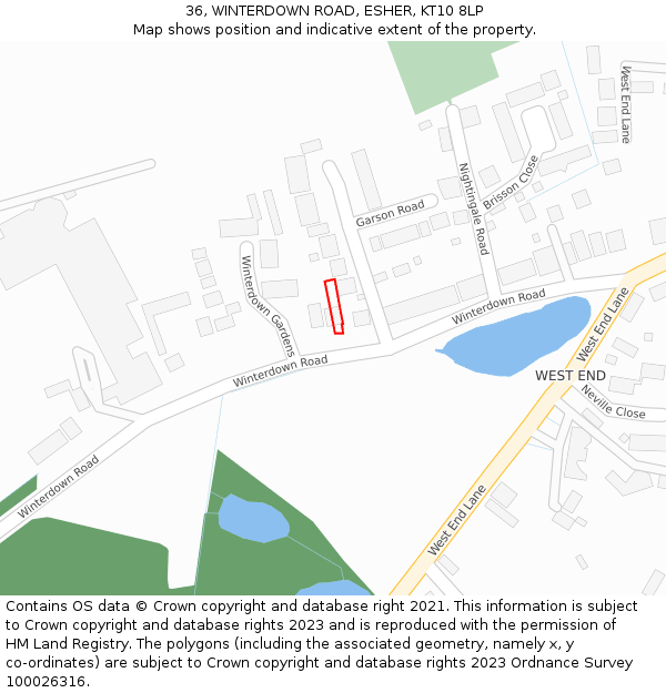 36, WINTERDOWN ROAD, ESHER, KT10 8LP: Location map and indicative extent of plot