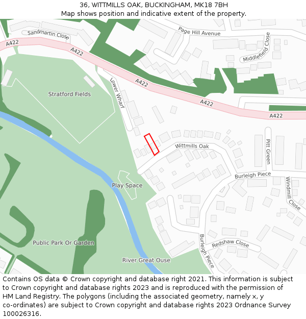 36, WITTMILLS OAK, BUCKINGHAM, MK18 7BH: Location map and indicative extent of plot