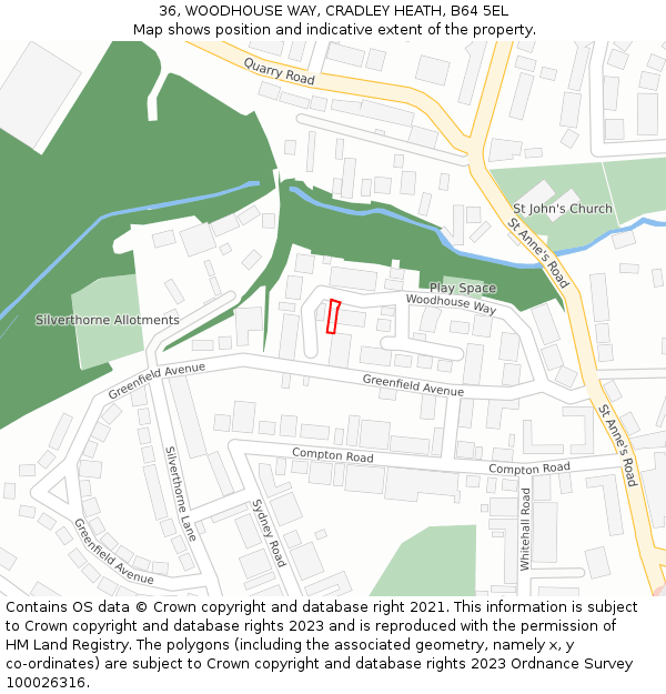 36, WOODHOUSE WAY, CRADLEY HEATH, B64 5EL: Location map and indicative extent of plot