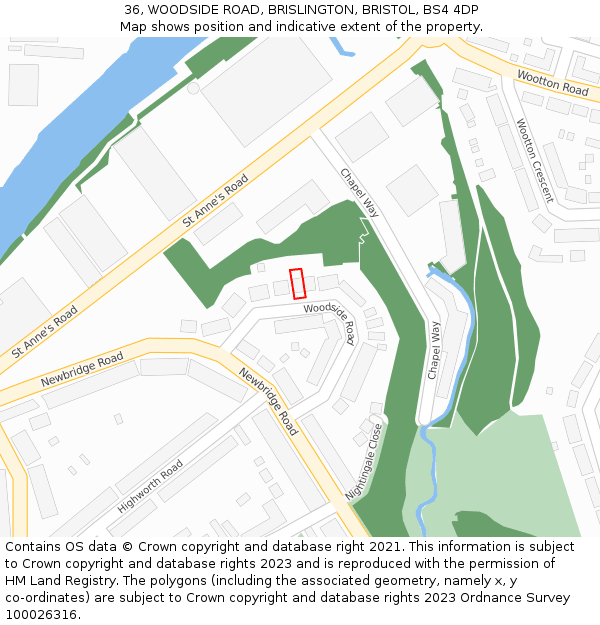 36, WOODSIDE ROAD, BRISLINGTON, BRISTOL, BS4 4DP: Location map and indicative extent of plot