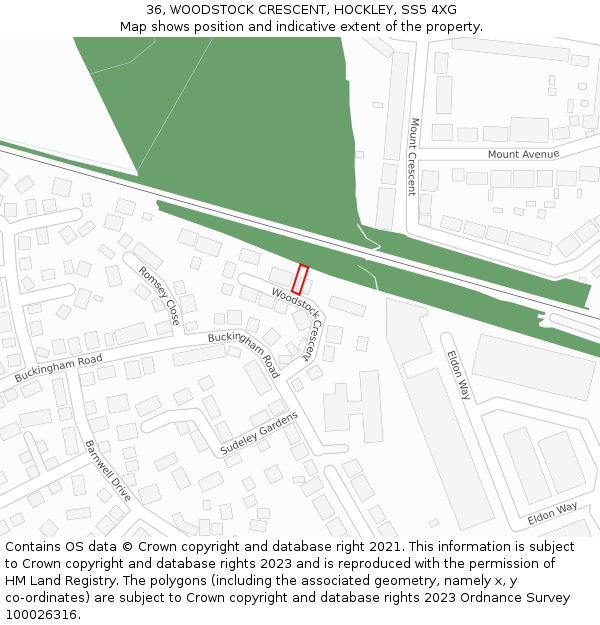 36, WOODSTOCK CRESCENT, HOCKLEY, SS5 4XG: Location map and indicative extent of plot