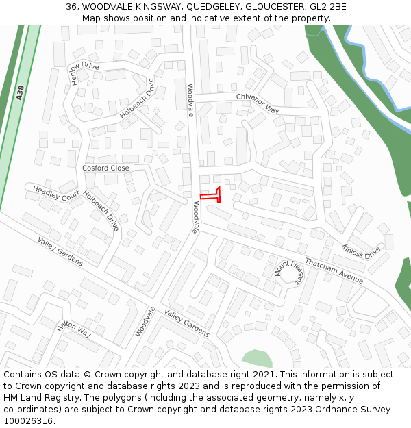 36, WOODVALE KINGSWAY, QUEDGELEY, GLOUCESTER, GL2 2BE: Location map and indicative extent of plot