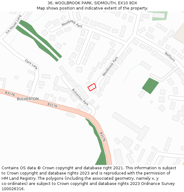 36, WOOLBROOK PARK, SIDMOUTH, EX10 9DX: Location map and indicative extent of plot