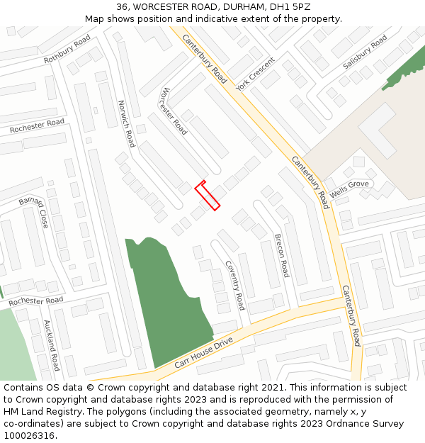 36, WORCESTER ROAD, DURHAM, DH1 5PZ: Location map and indicative extent of plot