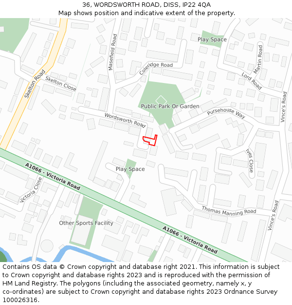 36, WORDSWORTH ROAD, DISS, IP22 4QA: Location map and indicative extent of plot