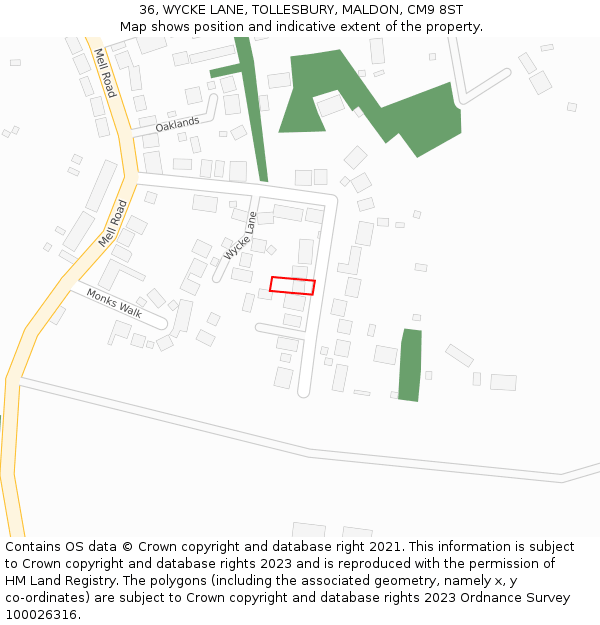 36, WYCKE LANE, TOLLESBURY, MALDON, CM9 8ST: Location map and indicative extent of plot