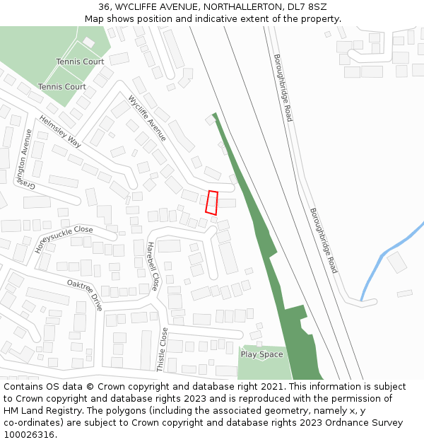 36, WYCLIFFE AVENUE, NORTHALLERTON, DL7 8SZ: Location map and indicative extent of plot