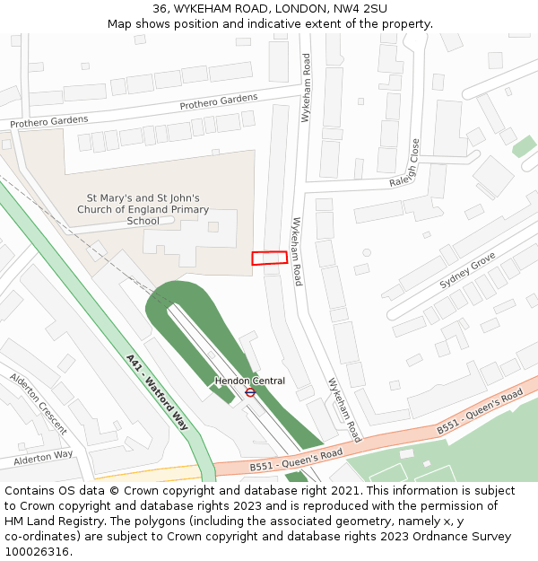 36, WYKEHAM ROAD, LONDON, NW4 2SU: Location map and indicative extent of plot