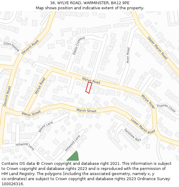 36, WYLYE ROAD, WARMINSTER, BA12 9PE: Location map and indicative extent of plot