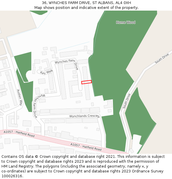 36, WYNCHES FARM DRIVE, ST ALBANS, AL4 0XH: Location map and indicative extent of plot