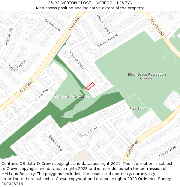 36, YELVERTON CLOSE, LIVERPOOL, L26 7YN: Location map and indicative extent of plot