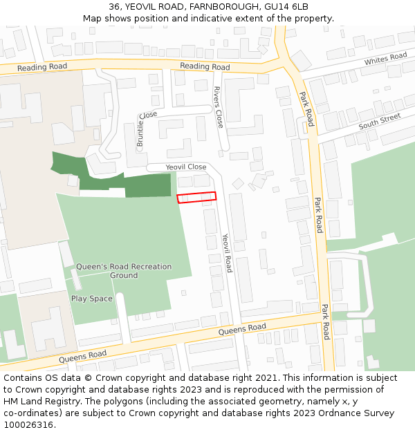 36, YEOVIL ROAD, FARNBOROUGH, GU14 6LB: Location map and indicative extent of plot