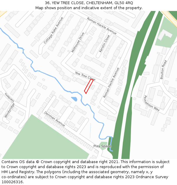 36, YEW TREE CLOSE, CHELTENHAM, GL50 4RQ: Location map and indicative extent of plot