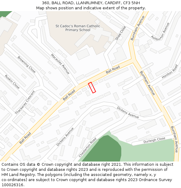 360, BALL ROAD, LLANRUMNEY, CARDIFF, CF3 5NH: Location map and indicative extent of plot