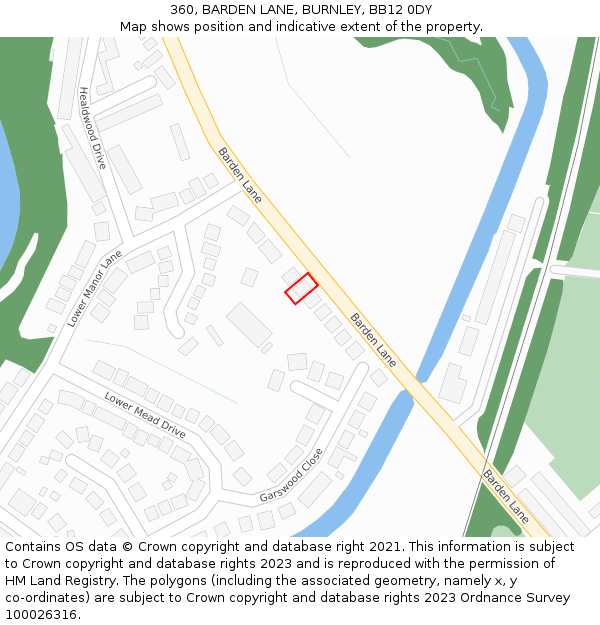 360, BARDEN LANE, BURNLEY, BB12 0DY: Location map and indicative extent of plot