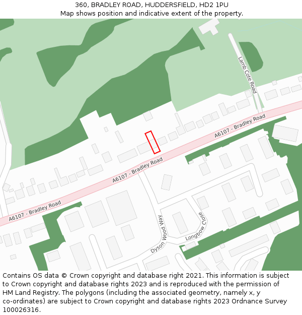 360, BRADLEY ROAD, HUDDERSFIELD, HD2 1PU: Location map and indicative extent of plot