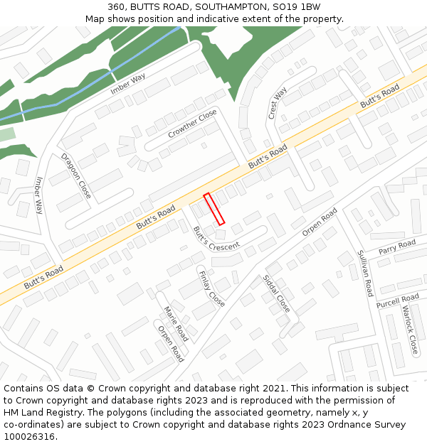 360, BUTTS ROAD, SOUTHAMPTON, SO19 1BW: Location map and indicative extent of plot