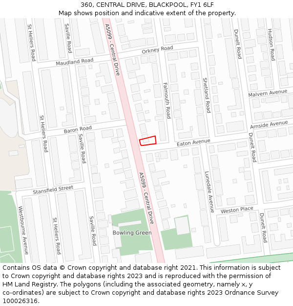 360, CENTRAL DRIVE, BLACKPOOL, FY1 6LF: Location map and indicative extent of plot