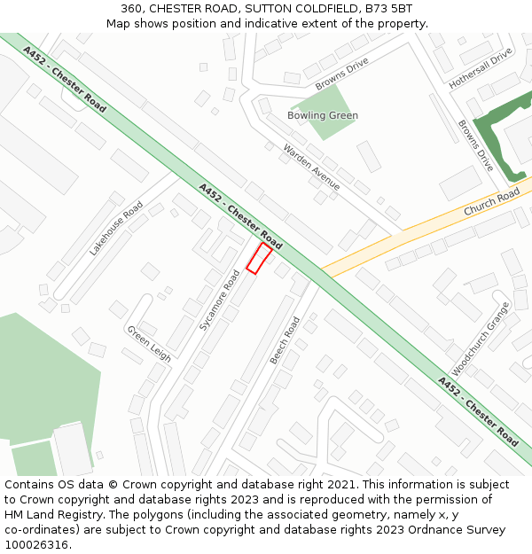 360, CHESTER ROAD, SUTTON COLDFIELD, B73 5BT: Location map and indicative extent of plot