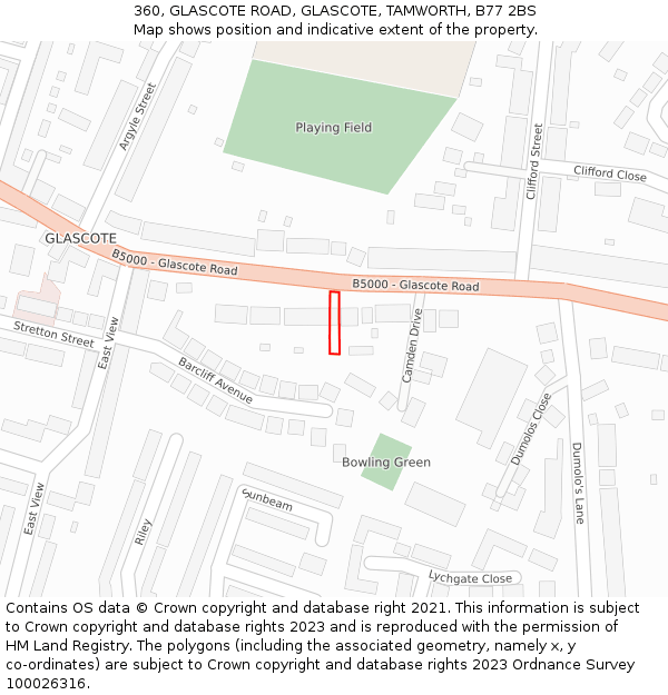 360, GLASCOTE ROAD, GLASCOTE, TAMWORTH, B77 2BS: Location map and indicative extent of plot