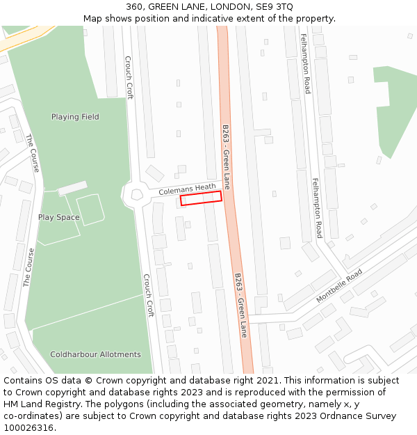 360, GREEN LANE, LONDON, SE9 3TQ: Location map and indicative extent of plot