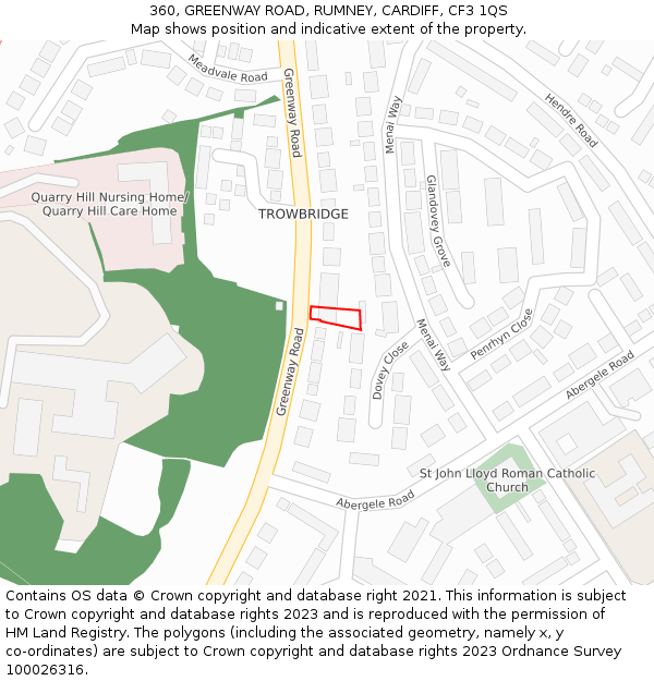 360, GREENWAY ROAD, RUMNEY, CARDIFF, CF3 1QS: Location map and indicative extent of plot