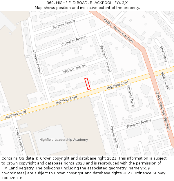 360, HIGHFIELD ROAD, BLACKPOOL, FY4 3JX: Location map and indicative extent of plot