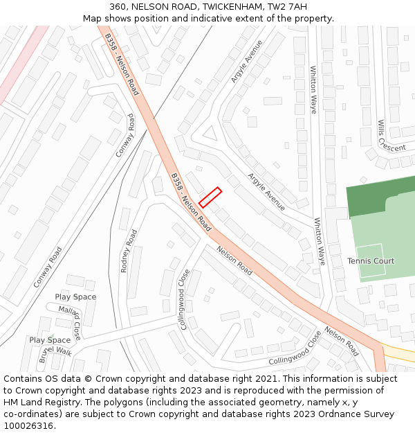 360, NELSON ROAD, TWICKENHAM, TW2 7AH: Location map and indicative extent of plot