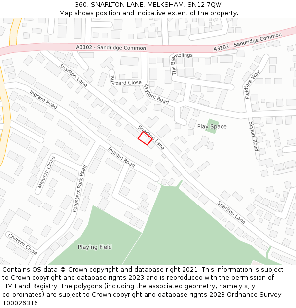 360, SNARLTON LANE, MELKSHAM, SN12 7QW: Location map and indicative extent of plot