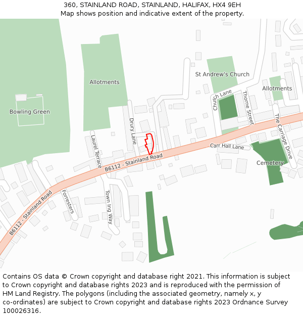 360, STAINLAND ROAD, STAINLAND, HALIFAX, HX4 9EH: Location map and indicative extent of plot