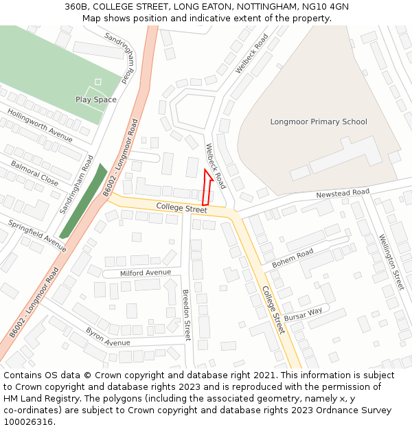 360B, COLLEGE STREET, LONG EATON, NOTTINGHAM, NG10 4GN: Location map and indicative extent of plot