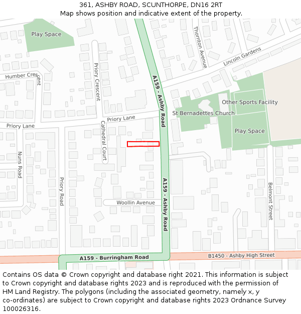 361, ASHBY ROAD, SCUNTHORPE, DN16 2RT: Location map and indicative extent of plot