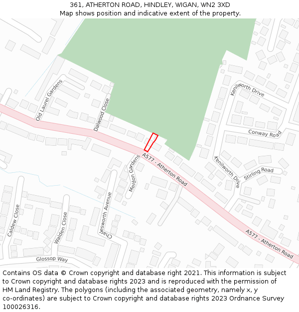 361, ATHERTON ROAD, HINDLEY, WIGAN, WN2 3XD: Location map and indicative extent of plot