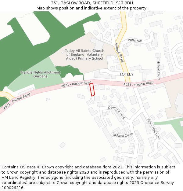 361, BASLOW ROAD, SHEFFIELD, S17 3BH: Location map and indicative extent of plot