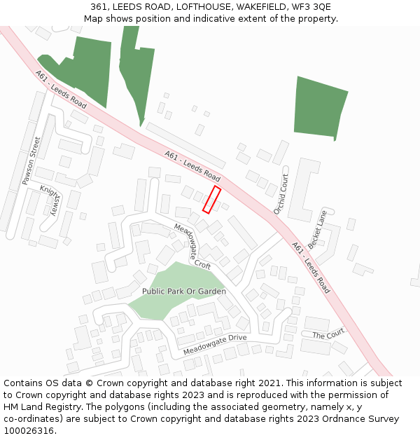 361, LEEDS ROAD, LOFTHOUSE, WAKEFIELD, WF3 3QE: Location map and indicative extent of plot