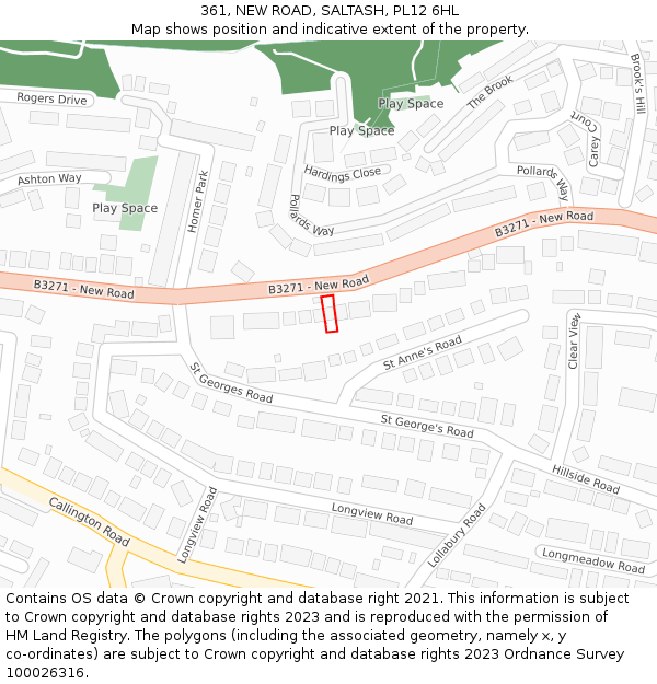 361, NEW ROAD, SALTASH, PL12 6HL: Location map and indicative extent of plot