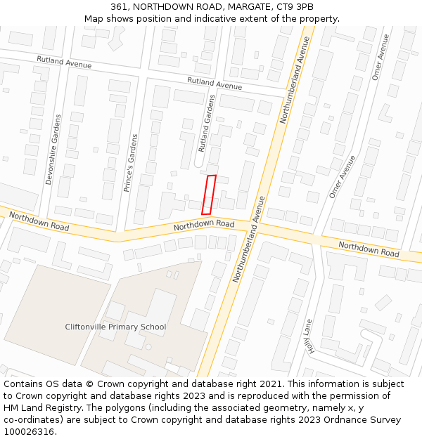 361, NORTHDOWN ROAD, MARGATE, CT9 3PB: Location map and indicative extent of plot