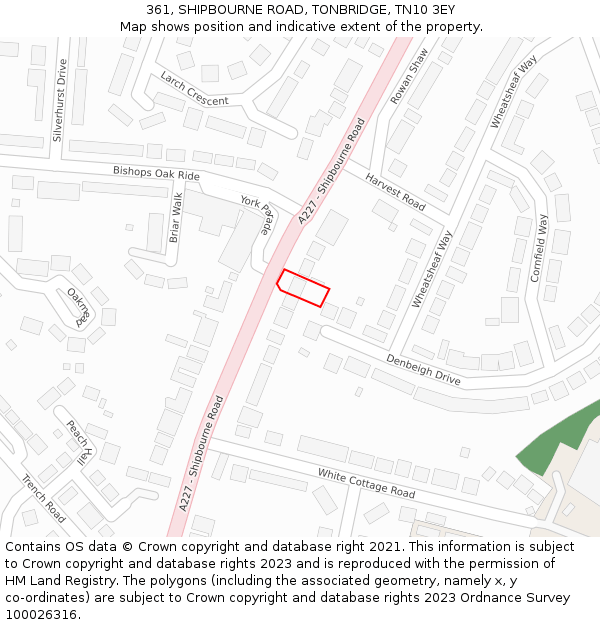 361, SHIPBOURNE ROAD, TONBRIDGE, TN10 3EY: Location map and indicative extent of plot