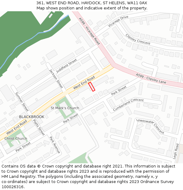 361, WEST END ROAD, HAYDOCK, ST HELENS, WA11 0AX: Location map and indicative extent of plot