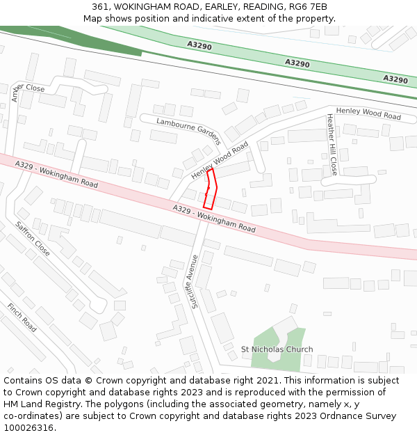 361, WOKINGHAM ROAD, EARLEY, READING, RG6 7EB: Location map and indicative extent of plot